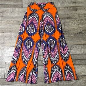 Coco Bianco Boho Palazzo Pants Psychedelic Mod Hippie Wide Leg High Stretch Knit